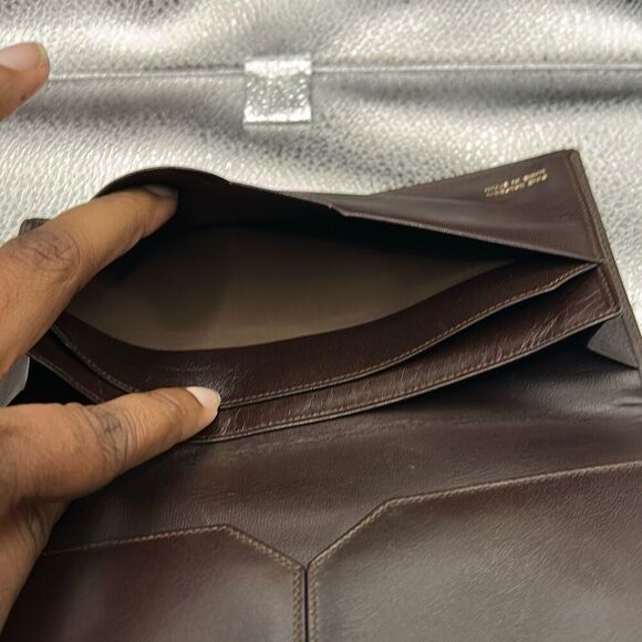 Christian Dior Bi-Fold Long Wallet Brown Calfskin Leather Checkbook Cardholder - Picture 10 of 16